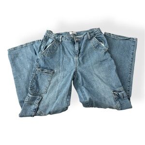 BBJ Women’s Wide Leg Cargo Denim Pocket Jeans